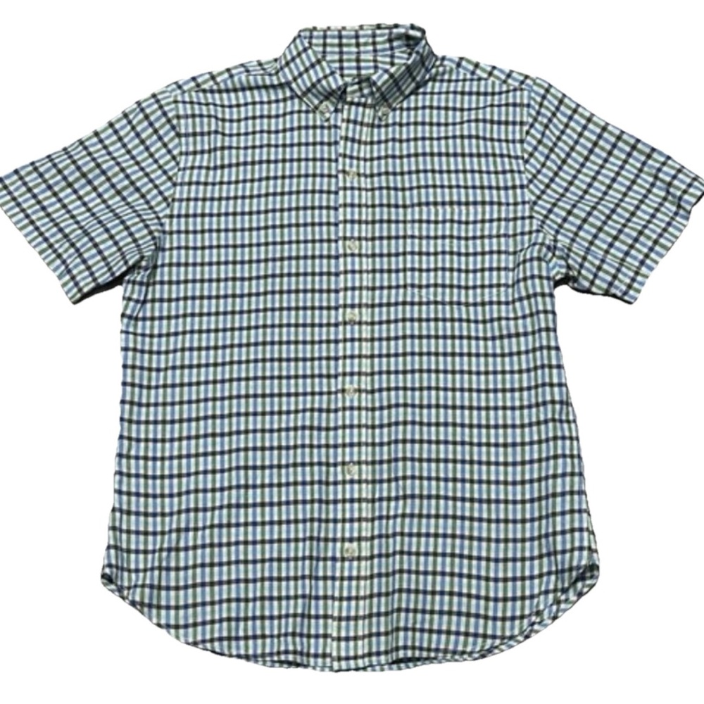 Fossil Men's Short Sleeve Blue Plaid Button Down Collar Cotton Shirt - Size M